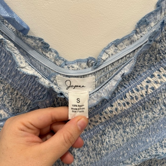 Japna Micro Floral Off The Shoulder Crossfront Wide Leg Jumpsuit Blue Small - Picture 5 of 6